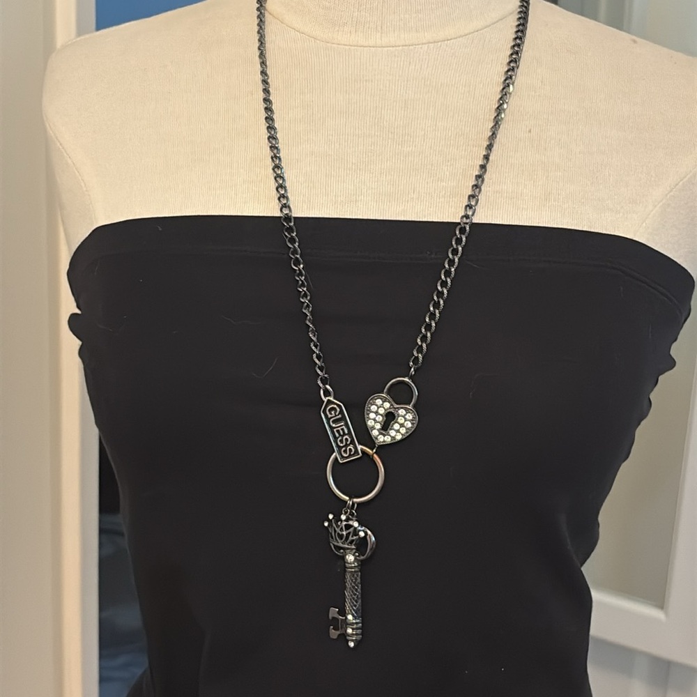 Guess Heart and Key Pendant Necklace